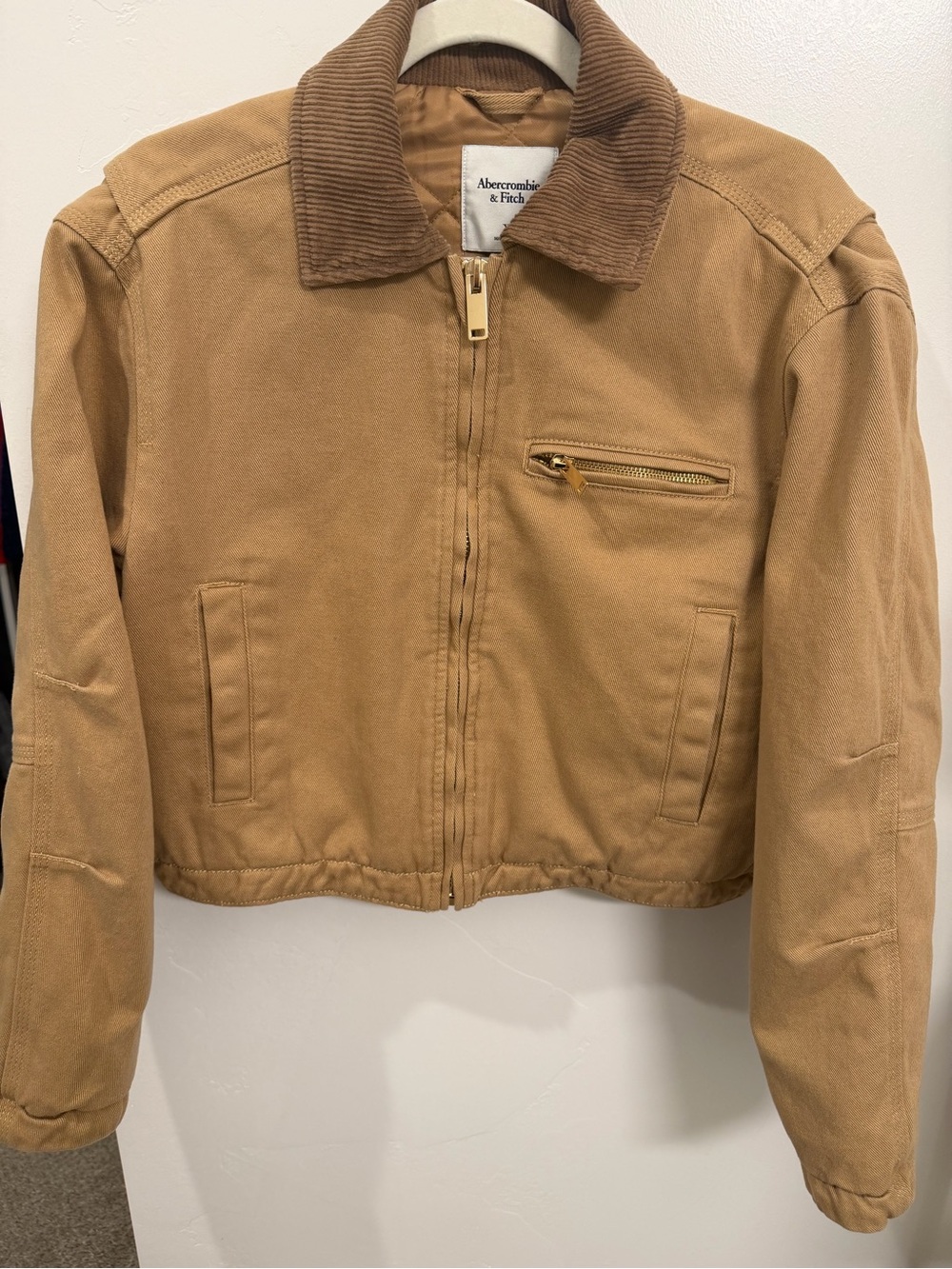Abercrombie & Fitch Cropped Tan Jacket with Corduroy Collar